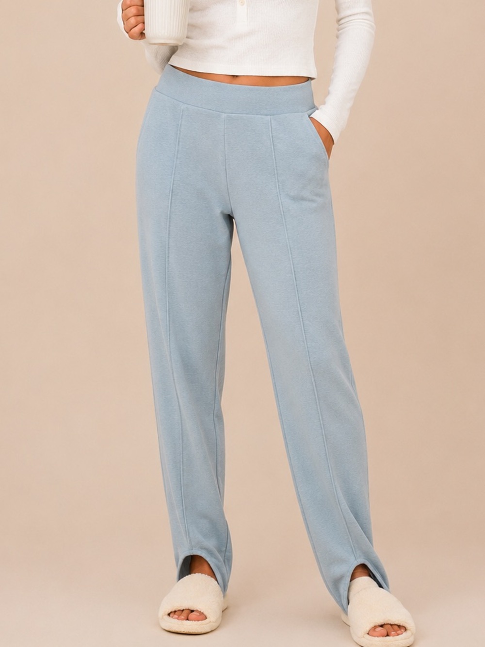 Style New York Light Blue High-Rise Wide Leg Lounge Pants with Front Seam